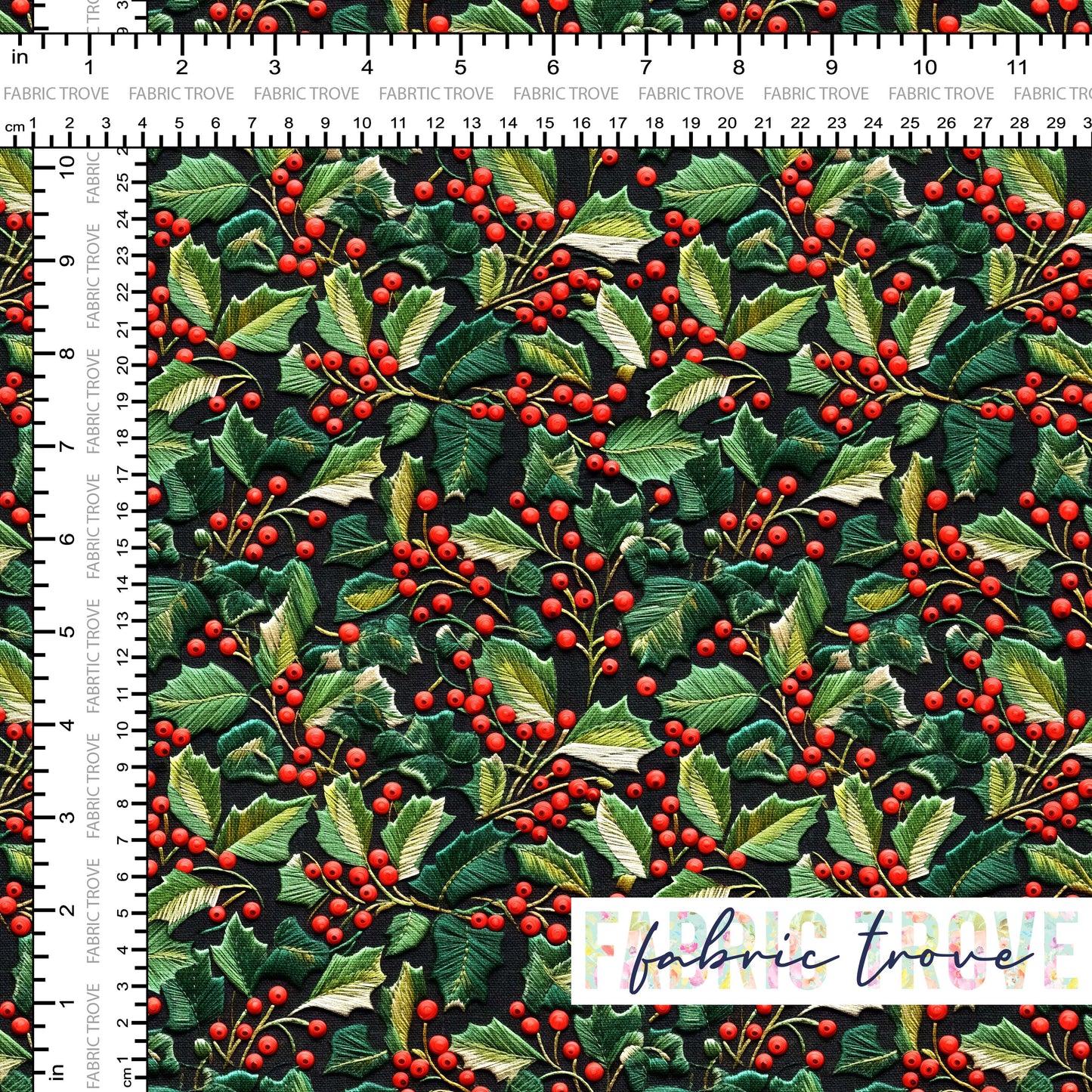 COTTON 100 - Faux Embroidered Holly