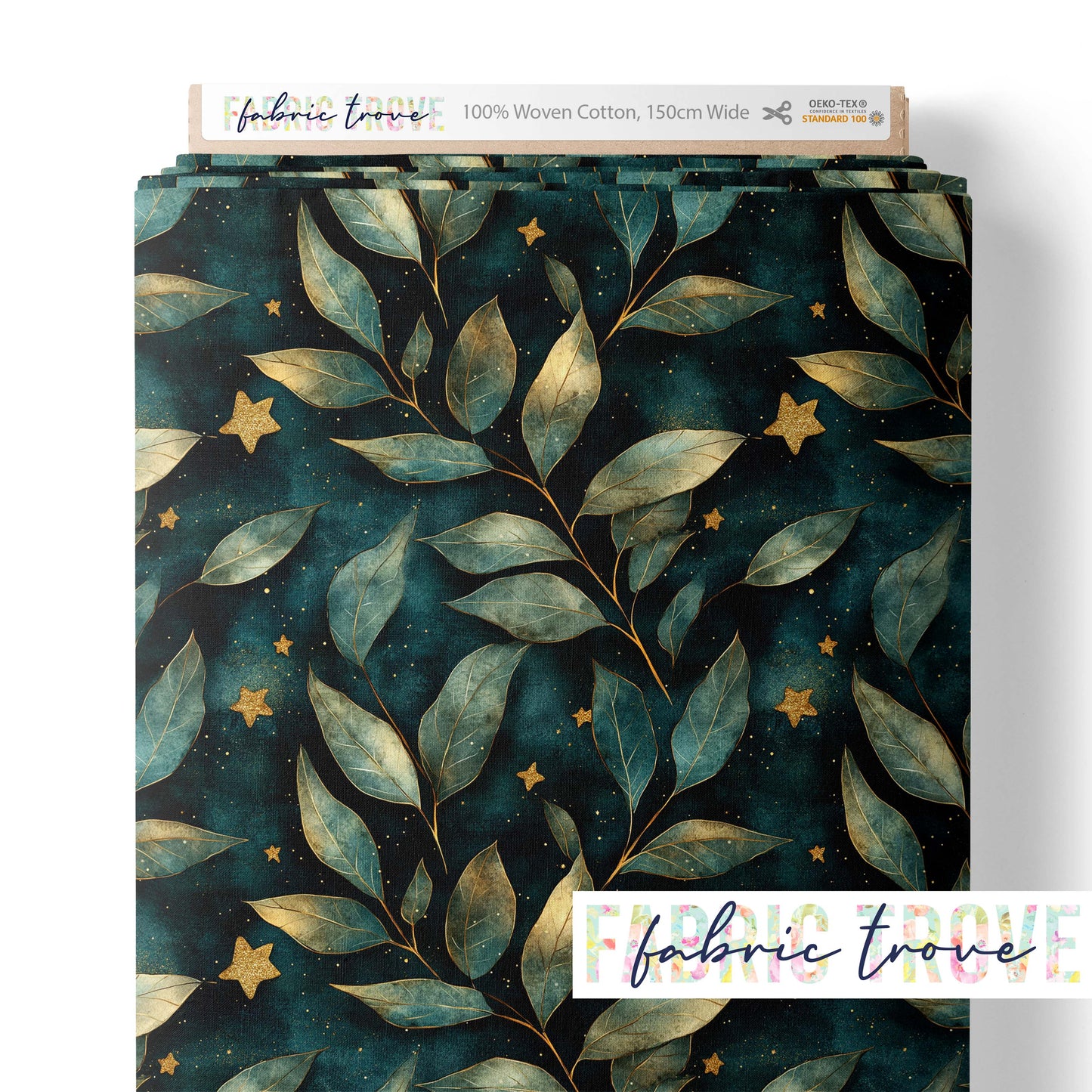 COTTON 100 - Gold Trim Leaves