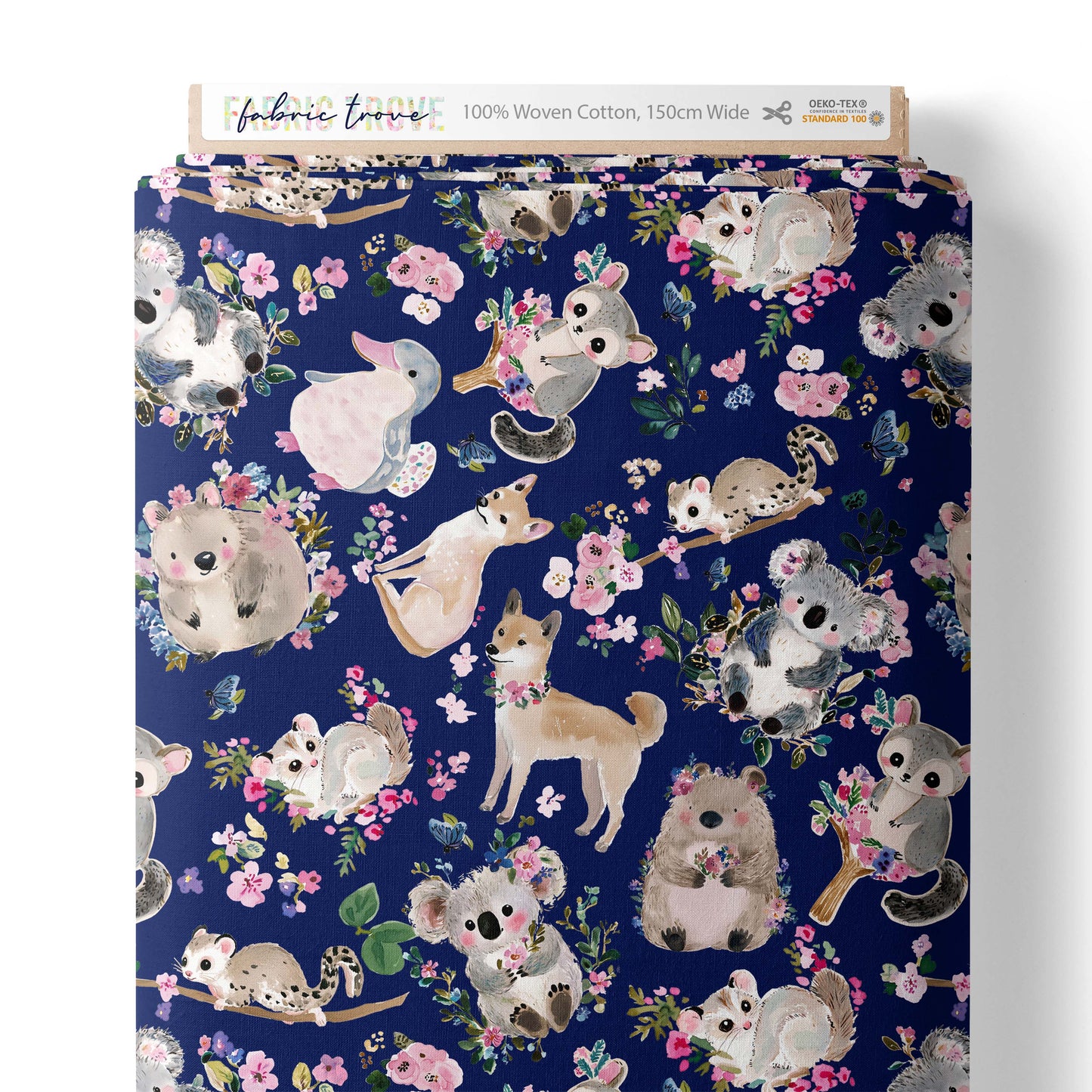 COTTON 100 - Pretty Aussie Critters Navy
