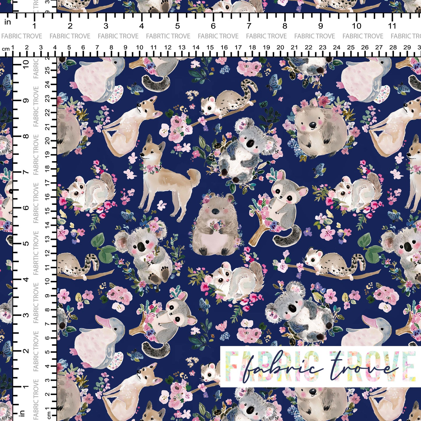 COTTON 100 - Pretty Aussie Critters Navy