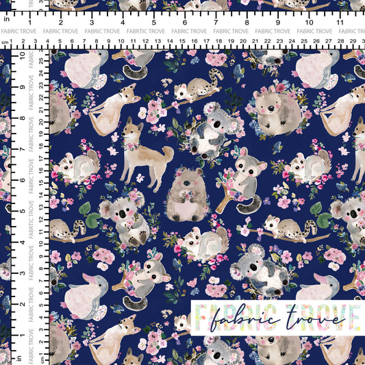 COTTON 100 - Pretty Aussie Critters Navy
