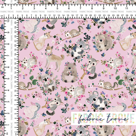 COTTON 100 - Pretty Aussie Critters Pink