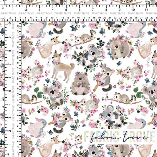 COTTON 100 - Pretty Aussie Critters White