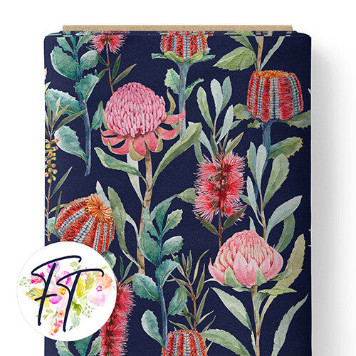 COTTON 100 - Warratah Dreams Navy