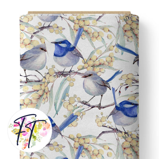 COTTON 100 - Blue Wren Dreams White