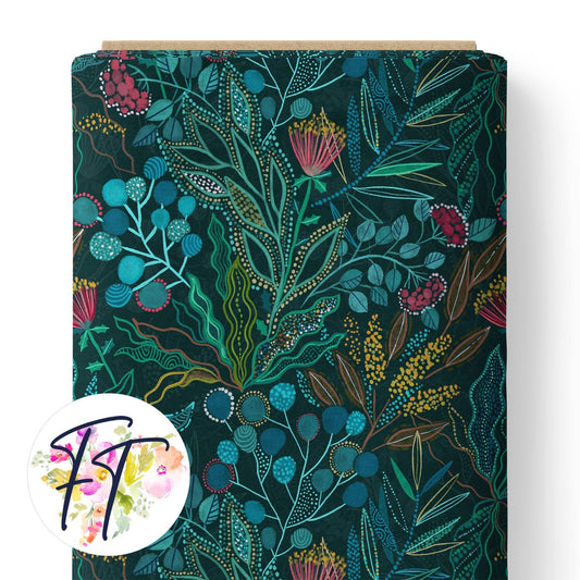 COTTON 100 - Abstract Wattle Green