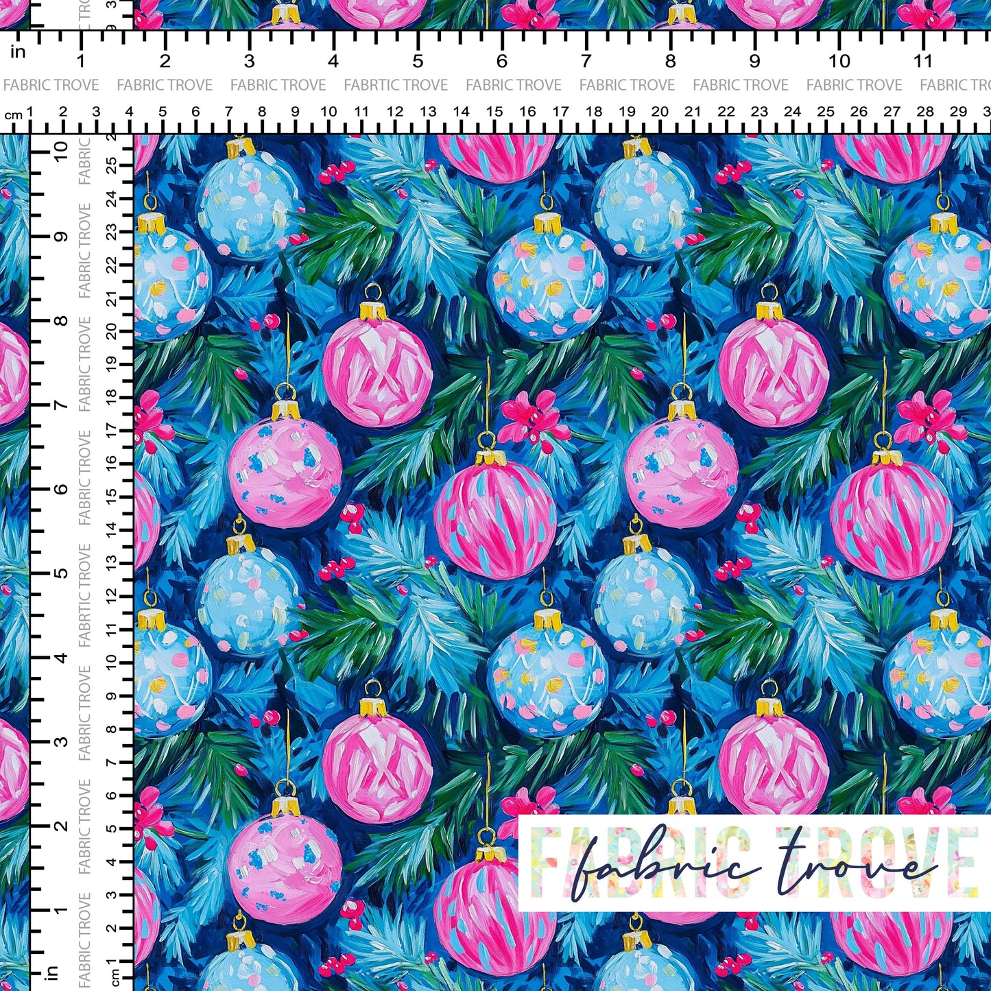 COTTON 100 - Christmas Baubles Blue