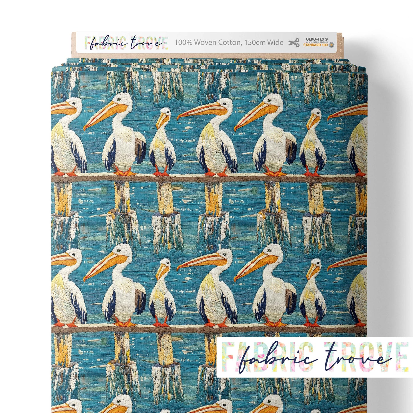 C100 - Faux Embroidered Pelicans