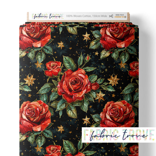 COTTON 100 - Noel Roses Black