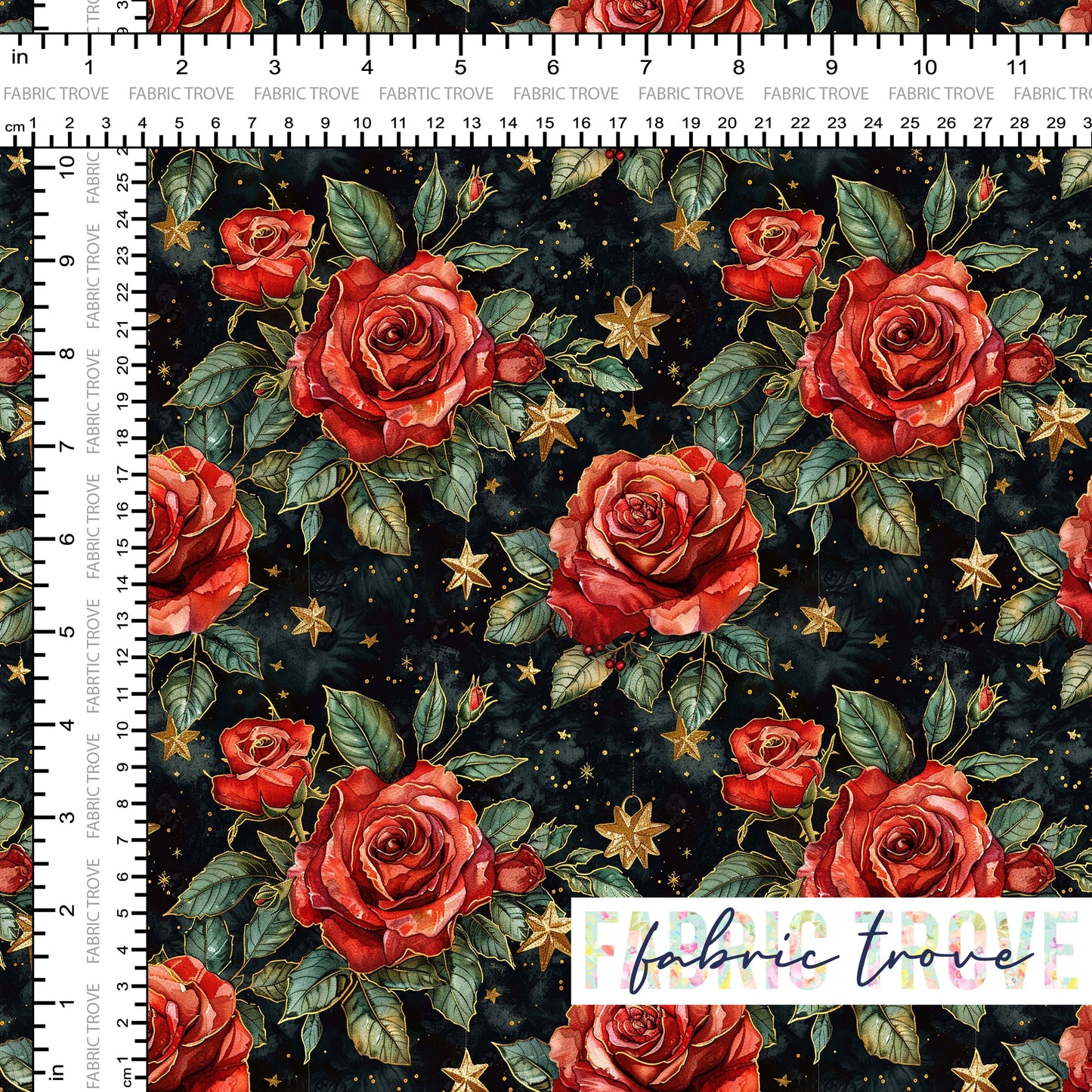 COTTON 100 - Noel Roses Black